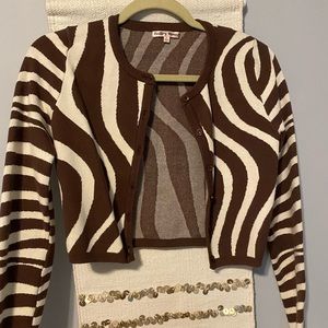 Brown zebra button up sweater